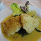 Foto zu Fegetasch: Kabeljau gebraten auf Blattspinat und Maracujasosse