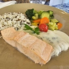 Foto zu Restaurant Ausblick im Wildpark-Hotel : Zweierlei Fischfilet, Reis, Rieslingsauce